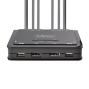 Picture of StarTech.com 2-Port Dual-Monitor DisplayPort Cable KVM Switch, 4K 60Hz, Compact KVM with 5ft/1.5m USB-A/DisplayPort/Audio Integrated Cables, Bus Powered - Remote Push Button/Hotkey Switching