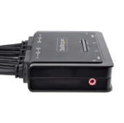 Picture of StarTech.com 2-Port Dual-Monitor DisplayPort Cable KVM Switch, 4K 60Hz, Compact KVM with 5ft/1.5m USB-A/DisplayPort/Audio Integrated Cables, Bus Powered - Remote Push Button/Hotkey Switching