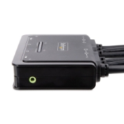 Picture of StarTech.com 2-Port Dual-Monitor DisplayPort Cable KVM Switch, 4K 60Hz, Compact KVM with 5ft/1.5m USB-A/DisplayPort/Audio Integrated Cables, Bus Powered - Remote Push Button/Hotkey Switching