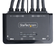 Picture of StarTech.com 2-Port Dual-Monitor DisplayPort Cable KVM Switch, 4K 60Hz, Compact KVM with 5ft/1.5m USB-A/DisplayPort/Audio Integrated Cables, Bus Powered - Remote Push Button/Hotkey Switching