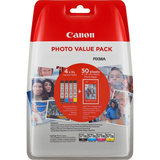 Picture of Canon CLI-571XL High Yield BK/C/M/Y Ink Cartridge + Photo Paper Value Pack