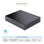 Picture of StarTech.com Unmanaged 2.5G Switch - 5 Port Gigabit Switch - 2.5GBASE-T Unmanaged Ethernet Switch - Ethernet Splitter - Din Rail or Wall Mount - Multi-Gigabit - Auto-MDIX - 9K Jumbo