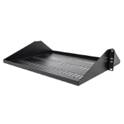 Picture of StarTech.com 2U Server Rack Shelf, Center Mounted Universal Vented Rackmount Cantilever Tray for 19" Network Equipment Rack, Heavy Duty Steel, 200lb Capacity, 14" Deep, Black