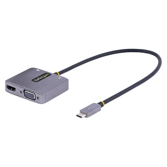 Picture of StarTech.com USB C Video Adapter, USB C to HDMI VGA Multiport Adapter, 3.5mm Audio, 4K 60Hz HDR, 100W PD Pass-Through, Thunderbolt 3/4 Compatible - USB C Display Travel Adapter