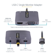 Picture of StarTech.com USB C Video Adapter, USB C to HDMI VGA Multiport Adapter, 3.5mm Audio, 4K 60Hz HDR, 100W PD Pass-Through, Thunderbolt 3/4 Compatible - USB C Display Travel Adapter