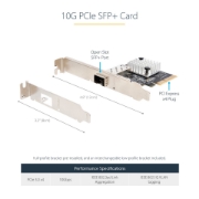 Picture of StarTech.com 10G PCIe SFP+ Card - Single SFP+ Port Network Adapter - Open SFP+ for MSA-Compliant Modules/Direct-Attach Cables - 10 Gigabit Fiber PCIe NIC - PCI Express SFP+ Network Card