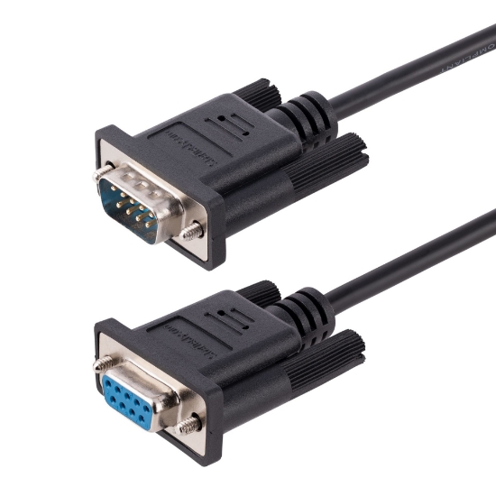 Picture of StarTech.com 3m RS232 Serial Null Modem Cable, Crossover Serial Cable w/Al-Mylar Shielding, DB9 Serial COM Port Cable Female to Male, Compatible w/DTE Devices, Black, F/M