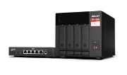 Picture of QNAP TS-473A + QSW-1105-5T Bundle Pack NAS Tower Ryzen Embedded V1500B 8 GB DDR4 0 TB QNAP Turbo System Black
