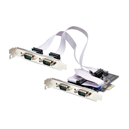 Picture of StarTech.com 4-Port Serial PCIe Card, Quad-Port PCI Express to RS232/RS422/RS485 (DB9) Serial Card, Low-Profile Bracket Incl., 16C1050 UART, Windows/Linux, TAA Compliant - Level-4 ESD Protection