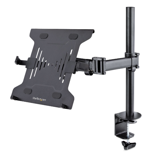 Picture of StarTech.com Laptop Desk Mount - Monitor and Laptop Mount - Displays up to 34in (8kg/17.6lb) & Laptops (4.5kg/9.9lb) - Articulating VESA Laptop Tray Arm - Clamp / Grommet Mount