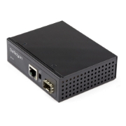 Picture of StarTech.com PoE+ Industrial Fiber to Ethernet Media Converter 60W - SFP to RJ45 - Singlemode/Multimode Fiber to Copper Gigabit Ethernet - Compact Size - IP-30/ -40 to +75C