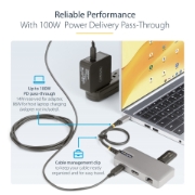 Picture of StarTech.com USB-C Multiport Adapter - 4K 60Hz HDMI - HDR - 2-Port 5Gbps USB 3.0 Hub - 100W Power Delivery Pass-Through - GbE - Works with Chromebook certified - Windows/macOS