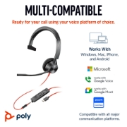 Picture of POLY Blackwire 3315 Monaural Microsoft Teams Certified USB-C Headset +3.5mm Plug +USB-C/A Adapter