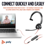 Picture of POLY Blackwire 3315 Monaural Microsoft Teams Certified USB-C Headset +3.5mm Plug +USB-C/A Adapter