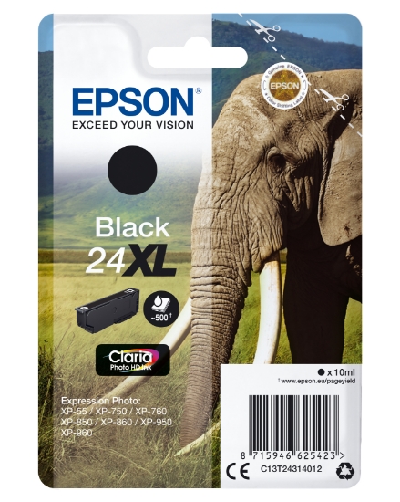 Picture of Epson Elephant Singlepack Black 24XL Claria Photo HD Ink
