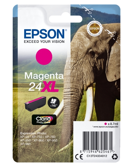Picture of Epson Elephant Singlepack Magenta 24XL Claria Photo HD Ink