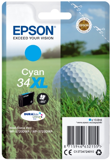 Picture of Epson Golf ball Singlepack Cyan 34XL DURABrite Ultra Ink