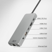 Picture of ACT USB-C 4K / 8K 30Hz docking station for 1 HDMI monitor, 2.5 Gigabit ethernet, USB-C 10Gbps, USB-A 10Gbps, 3.5mm audio, PD pass-through
