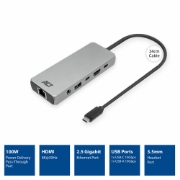Picture of ACT USB-C 4K / 8K 30Hz docking station for 1 HDMI monitor, 2.5 Gigabit ethernet, USB-C 10Gbps, USB-A 10Gbps, 3.5mm audio, PD pass-through
