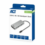 Picture of ACT USB-C 4K / 8K 30Hz docking station for 1 HDMI monitor, 2.5 Gigabit ethernet, USB-C 10Gbps, USB-A 10Gbps, 3.5mm audio, PD pass-through