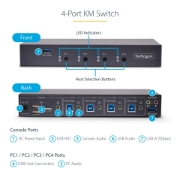 Picture of StarTech.com 4-Port KM Switch with Mouse Switching, USB Switch for Keyboard/Mouse, 3.5mm/USB Audio, Peripheral Sharing for 4 Computers, TAA Compliant