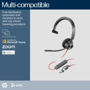 Picture of POLY Blackwire 3310 Monaural Microsoft Teams Certified USB-C Headset +USB-C/A Adapter