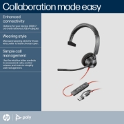 Picture of POLY Blackwire 3310 Monaural Microsoft Teams Certified USB-C Headset +USB-C/A Adapter