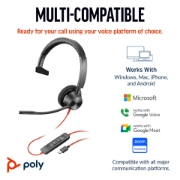 Picture of POLY Blackwire 3310 Monaural Microsoft Teams Certified USB-C Headset +USB-C/A Adapter
