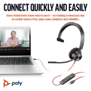 Picture of POLY Blackwire 3310 Monaural Microsoft Teams Certified USB-C Headset +USB-C/A Adapter