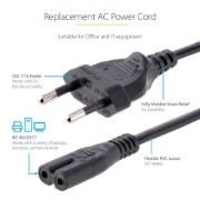 Picture of StarTech.com 1m (3ft) Laptop Power Cord, EU Plug to C7, 2.5A 250V, 18AWG, Laptop Replacement Cord, Printer Power Cable, Laptop Charger Cord, Laptop Power Brick Cord - UL Listed