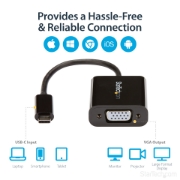 Picture of StarTech.com USB-C to VGA Adapter - Black - 1080p - Video Converter For Your MacBook Pro - USB C to VGA Display Dongle - Upgraded Version is CDP2VGAEC