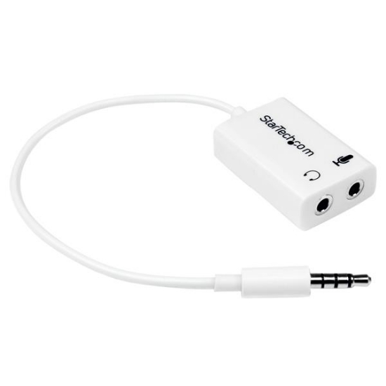 Picture of StarTech.com White headset adapter for headsets with separate headphone / microphone plugs - 3.5mm 4 position to 2x 3 position 3.5mm M/F