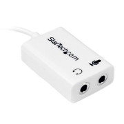 Picture of StarTech.com White headset adapter for headsets with separate headphone / microphone plugs - 3.5mm 4 position to 2x 3 position 3.5mm M/F