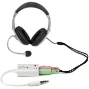 Picture of StarTech.com White headset adapter for headsets with separate headphone / microphone plugs - 3.5mm 4 position to 2x 3 position 3.5mm M/F