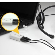 Picture of StarTech.com White headset adapter for headsets with separate headphone / microphone plugs - 3.5mm 4 position to 2x 3 position 3.5mm M/F