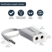 Picture of StarTech.com White headset adapter for headsets with separate headphone / microphone plugs - 3.5mm 4 position to 2x 3 position 3.5mm M/F