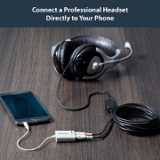 Picture of StarTech.com White headset adapter for headsets with separate headphone / microphone plugs - 3.5mm 4 position to 2x 3 position 3.5mm M/F