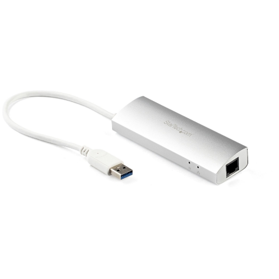 Picture of StarTech.com 3-Port Portable USB 3.0 Hub plus Gigabit Ethernet - Built-In Cable~3-Port Portable USB 3.0 Hub plus Gigabit Ethernet - 5Gbps - Built-In Cable
