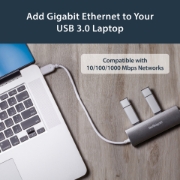 Picture of StarTech.com 3-Port Portable USB 3.0 Hub plus Gigabit Ethernet - Built-In Cable~3-Port Portable USB 3.0 Hub plus Gigabit Ethernet - 5Gbps - Built-In Cable