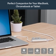 Picture of StarTech.com 3-Port Portable USB 3.0 Hub plus Gigabit Ethernet - Built-In Cable~3-Port Portable USB 3.0 Hub plus Gigabit Ethernet - 5Gbps - Built-In Cable