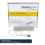 Picture of StarTech.com 3-Port Portable USB 3.0 Hub plus Gigabit Ethernet - Built-In Cable~3-Port Portable USB 3.0 Hub plus Gigabit Ethernet - 5Gbps - Built-In Cable