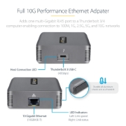 Picture of StarTech.com Thunderbolt 3 to Ethernet Adapter, 10GbE - Multi-Gigabit, Thunderbolt 3 to RJ45 Network Adapter - 10GBASE-T/5-2.5GBASE-T NIC - 10G Network Adapter w/ TB3-Certified Cable, Win/Mac