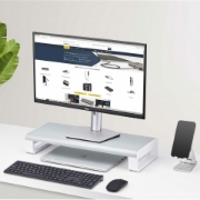 Picture of StarTech.com Ergonomic Monitor Riser Stand, Up to 33lb/15kg, Fixed height 3.5in/9cm, Desktop Computer Monitor/Laptop Riser, Steel Platform, Quick Assembly, Optimize Desk Space