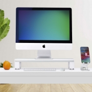 Picture of StarTech.com Ergonomic Monitor Riser Stand, Up to 33lb/15kg, Fixed height 3.5in/9cm, Desktop Computer Monitor/Laptop Riser, Steel Platform, Quick Assembly, Optimize Desk Space