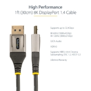 Picture of StarTech.com 1ft (30cm) DisplayPort 1.4 Cable - 8K 60Hz HDR10 - Ultra HD 4K 120Hz Video - DP 1.4 Cable / Cord - For Monitors/Displays - DisplayPort to DisplayPort Cable - M/M