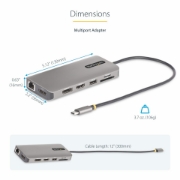 Picture of StarTech.com USB-C Triple-Monitor Multiport Adapter, Dual 4K 60Hz + 4K 30Hz HDMI & DisplayPort, 4-Port USB Hub, 100W PD Pass-Through, GbE, SD/MicroSD Card Readers