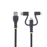 Picture of StarTech.com 3.3ft (1m) Rugged USB Multi Charging Cable, USB to Lightning/Micro-USB/Type-C, Apple MFi Certified, Aramid Jacket, Universal 3-in-1 USB Charger Cord for iPhone/iPad/Android