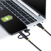 Picture of StarTech.com 3.3ft (1m) Rugged USB Multi Charging Cable, USB to Lightning/Micro-USB/Type-C, Apple MFi Certified, Aramid Jacket, Universal 3-in-1 USB Charger Cord for iPhone/iPad/Android