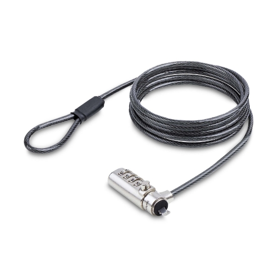 Picture of StarTech.com Slim Lock Noble Wedge® Slot Compatible, 5ft (1.5m) Locking Cable, Desk Anti-Theft Security For Laptop/Notebook, Cut-Resistant Steel Cable, Combo Lock