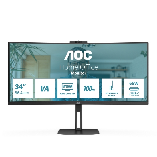 Picture of AOC V5 CU34V5CW LED display 86.4 cm (34") 3440 x 1440 pixels Wide Quad HD Black